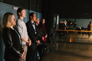 President Ono visited Theatre & Film's Binnings Studio, where an second year acting class was underway with Professor Stephen Malloy. Student Ambassadors: Michelle Thorne and Gray Clark. 