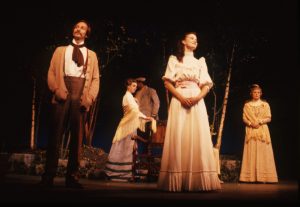 1989 "The Seagull" photo in frame: l-r- Rod Menzies (Trigorin), Lois Anderson (Arkadina), behind Lois, Omar Diaz, Kathleen Duborg (Nina), Eliza Carter- was Green-Moncur (Polina)